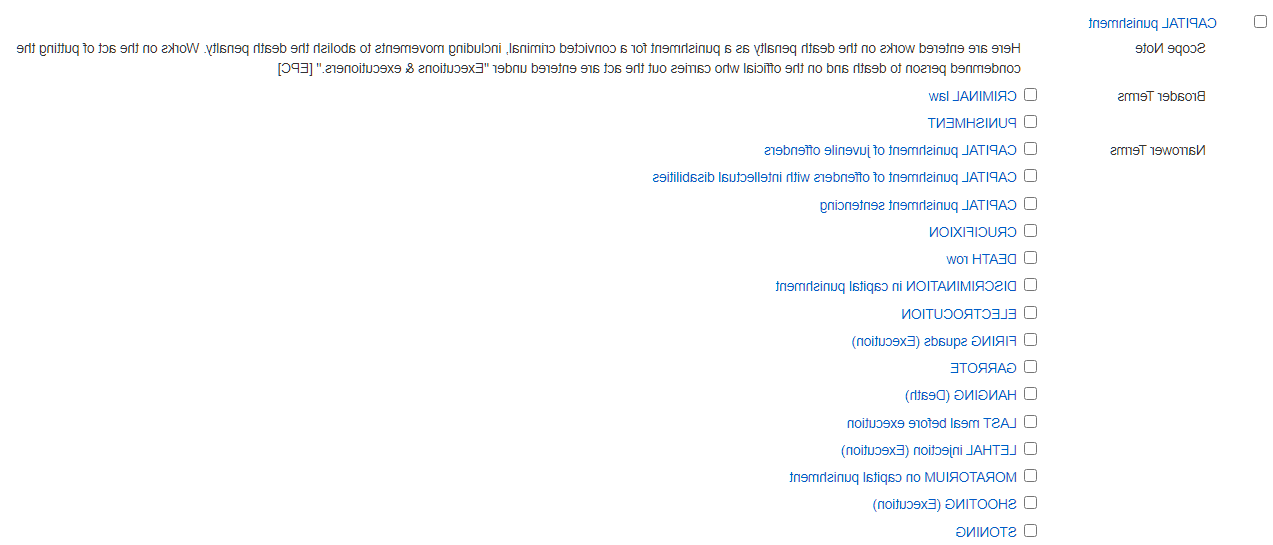 broader 和 narrower terms for capital punishment